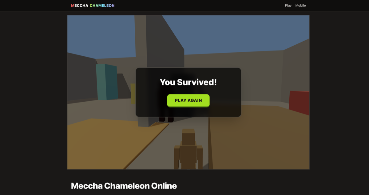 Meccha Chameleon Mobile gameplay with touch controls and a camouflage meter